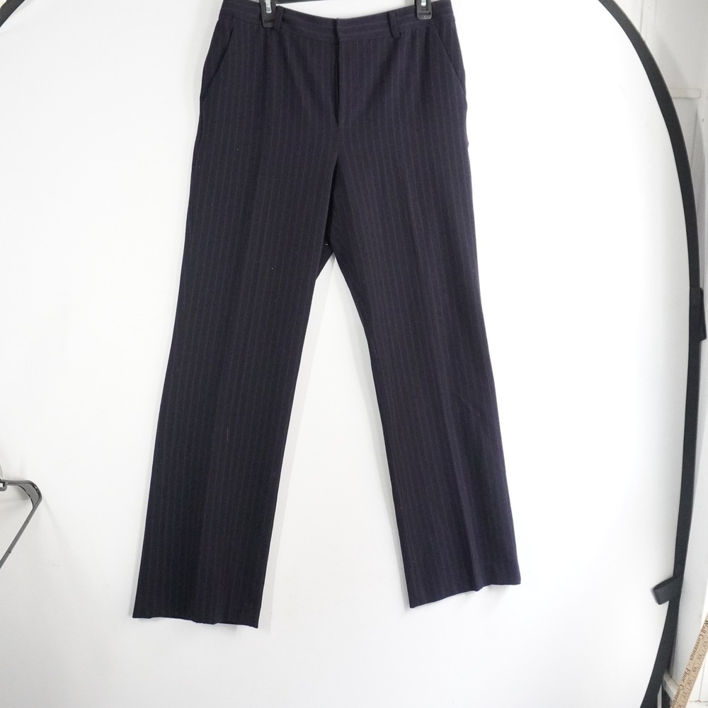 Chaps Womens Pinstripe Dress Pants wide leg Trousers Career Navy Blue Size 10